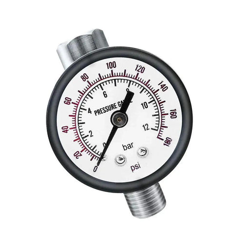 Close-up of a gauge on the Water Pressure Regulator Valve With Gauge For G One Quarter Inlet And Outlet Adjustable Reducer For Home Plumbing
