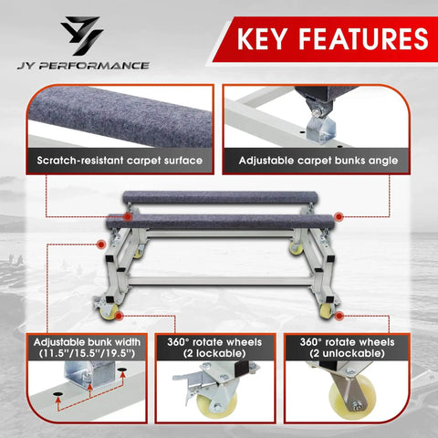 Watercraft PWC Dolly Boat Stand And Storage Trailer Cart With Adjustable Bunks, 4 Casters And 2 Brakes, Heavy Duty Steel