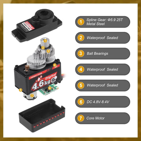 Waterproof 12g Servo Micro Servo Motor Metal Gear Arduino Servo 4.6kg High Torque Digital Servo with ball bearings and metal gears.