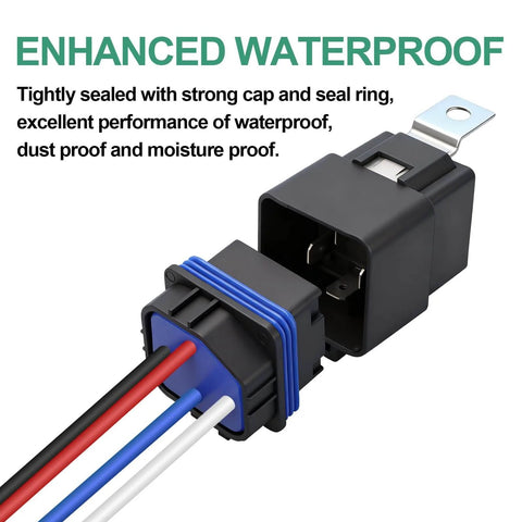 All-Weather 12V 40A Relay Kit With 4 Pin SPST, Heavy Duty Harness And Tinned Copper Wiring for Auto Marine Boat, Waterproof
