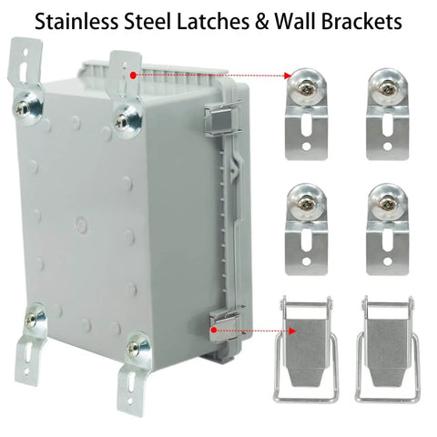 All Weather Built To Last IP67 Waterproof ABS Electrical Enclosure with Hinged Cover, Stainless Steel Latch, Wall Bracket