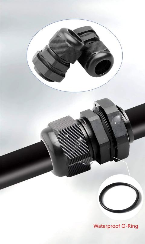 72 Piece Waterproof Cable Gland Kit With Gaskets for PG7 PG9 PG13.5 PG21 PG29 IP68 Pass Through Grommets Nylon PA66 shown installed