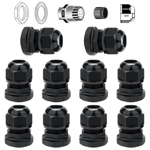 10 Pack Waterproof Cable Glands With NPT Half Inch Thread, Fits 6 To 12 Mm Cables, PA66 Material, IP68 Waterproof Strain Relief Cord