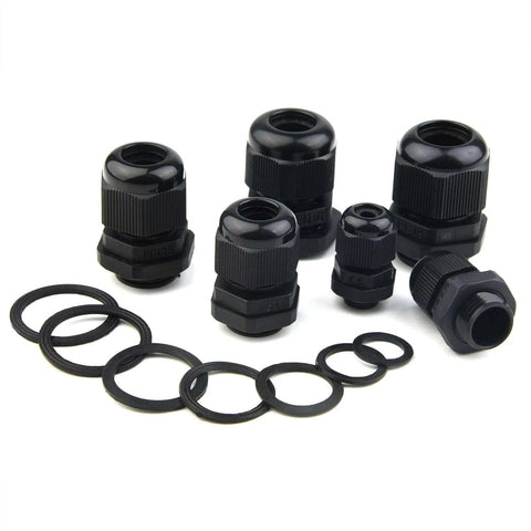 All In One 50 Pack Waterproof Cable Glands Kit With Gaskets For 3 16mm Cables Includes Six Sizes PG7 PG9 PG11 PG13.5 PG16 PG19 Nylon