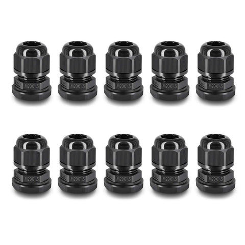10 Pack Waterproof Cable Glands And Joints For 6 To 12mm Cables M20x1.5 Black Compression Fittings With 20mm Hole IP66 Weatherproof