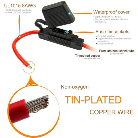 2 Pack Inline Fuse Holder With 18AWG Wire And 3A Maxi Fuse Waterproof For Car Audio Marine And Automotive Use Heavy Duty High Current Protection Plug And Play Durable Electrical Safety Accessory