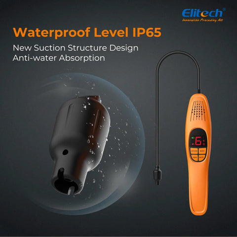 Automotive refrigerant leak detector Elitech LD-100+ handheld orange with display and probe, IP65 waterproof