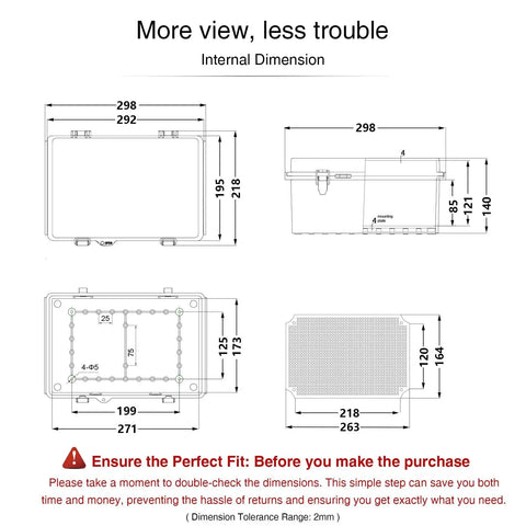 Diagram of Outdoor Electrical Box IP67 Waterproof Junction Box With ABS Plastic Enclosure dimensions and layout