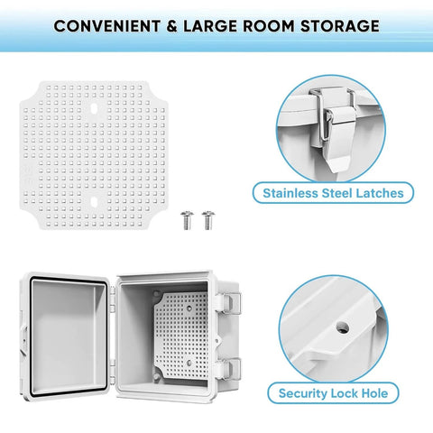 Waterproof Junction Box Outdoor Electrical Enclosure IP67 Hinged Cover Project Box with security lock hole and latches.