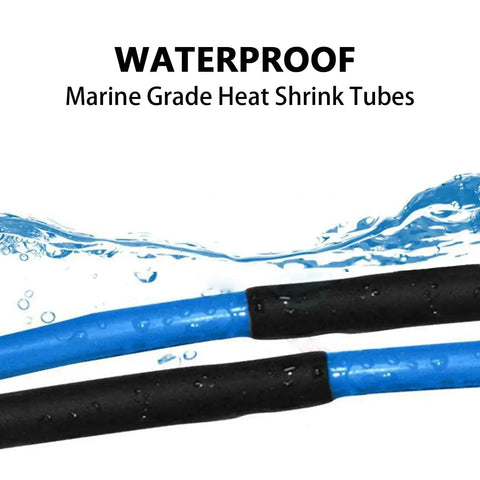 Waterproof marine grade heat shrink tubing in use, part of Heat Shrink Tubing Kit With Adhesive Lined 3 To 1 Shrink Ratio For Marine Grade Industrial Use 240 Piece Set With Sizes From 3.2mm To 19.1mm Great For Wiring Rebuilds And DIY Electronics Projects.