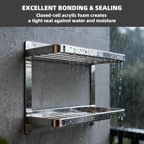 Clear Heavy Duty Double Sided Mounting Tape With Waterproof Foam Adhesive 4905 installing metal shelf in wet environment