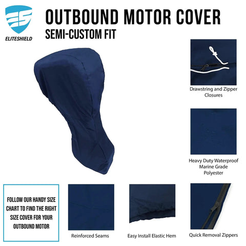 Waterproof Outboard Motor Cover For Boats Up To 76 Inches Wide And 65 Inches High May Fit 60 To 90 HP Engines Navy with drawstring and zipper