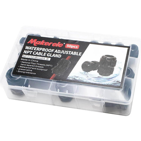 Plastic case of Heavy Duty Cord Grip Cable Glands Kit For Electrical Boxes NPT Waterproof Nylon Strain Relief Set With Fifty Pieces