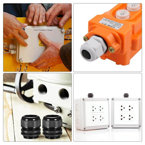 M22x1.5 Waterproof Nylon Cable Gland With Locknut And Washer installed on outdoor electrical enclosures, adjustable 7mm to 12mm