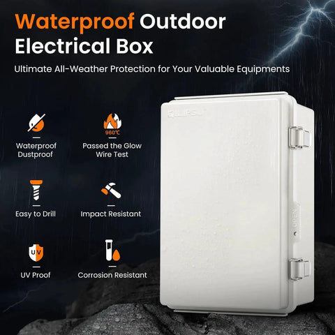 UL94 V0 Outdoor Electrical Box 11.4 x 7.5 x 5.5 Inches Pro Waterproof Weatherproof Junction Enclosure with Grey Hinged Door