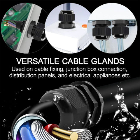 Image of 10 Pack PG7 Cable Glands Waterproof Adjustable 4 To 8mm Cable Entry Connectors Nylon Joints With Gaskets Black Easy Fit