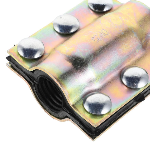 Close-up of DN25x110 waterproof pipe repair clamp with sealed design, visible steel and rubber elements, for quick plumbing repairs.