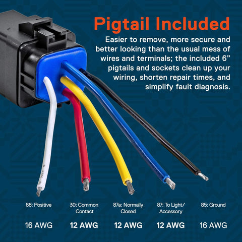 Waterproof 5 Pin Bosch Style 12V Relay Kit With Harness Socket And 12 AWG Wires SPDT 30 40 Amp Automotive Marine Relays