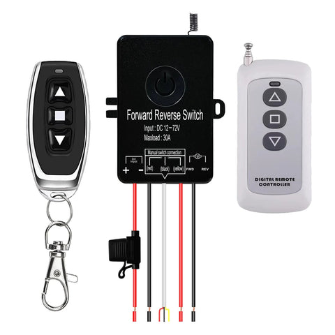 IdealWIN DC 12–72V 30A waterproof forward/reverse switch controller kit by Amazon with wired harness and two remotes
