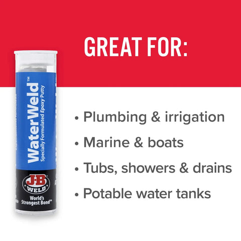 WaterWeld Epoxy Putty Stick 1 Hour Cure Underwater Repair Solution 2 Pack Off White 8277-2 for plumbing, marine, tubs, and tanks.