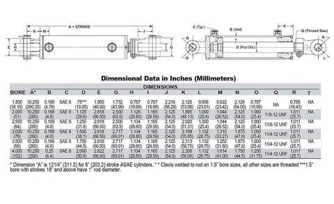 Dimensional chart and diagram for ✝️ WC Welded Cylinder (2.5 x 6) - Welded - Size callout: 2.5 x 6, showing measurements and specifications.