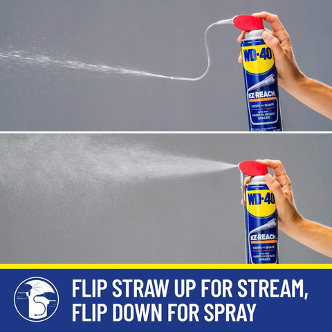EZ Reach Flexible Straw Multi Use Lubricant For Tight Spaces By WD-40 14.4 Oz Spray Can with flexible straw in use
