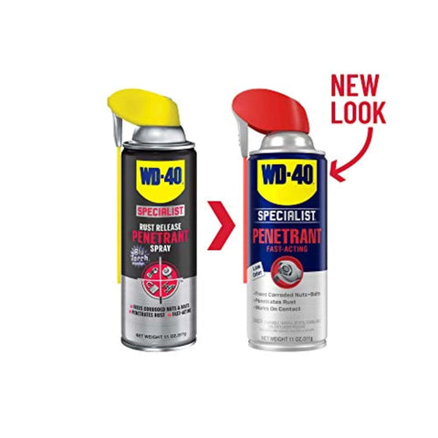 Comparison of old and new WD-40 Specialist Penetrant with Smart Straw, Penetrant for Metal, Rubber, and Plastic Threads, 11 Oz.
