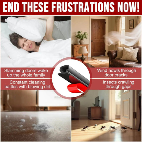 Weather Stripping Door Seal - 23 Ft Self-Adhesive TPE Rubber Door Seal Strip preventing noise, drafts, dirt, and insects in home.