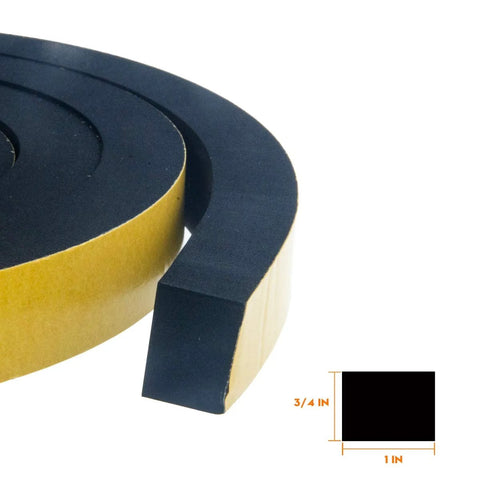 CloudBuyer weather stripping foam tape roll with yellow adhesive backing, black foam, 1 in wide by 3/4 in thick