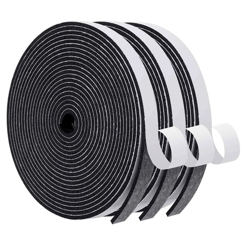 MAGZO weather stripping door seal foam tape, 1/2 in x 1/8 in, black adhesive foam, 3 rolls, 50 ft total
