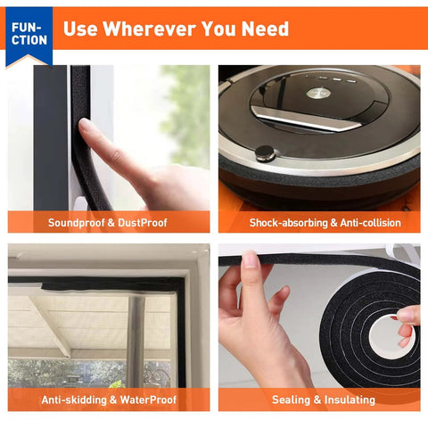 MAGZO weather stripping door seal, 1x1 in foam with adhesive, black, 13 ft total (two 6.5 ft rolls) for doors/windows.