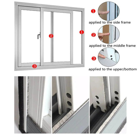 Installation of Self-Adhesive Pile Weather Stripping Seal for Sliding Windows and Door Frames, 16.5ft x 11/32 inch, Grey