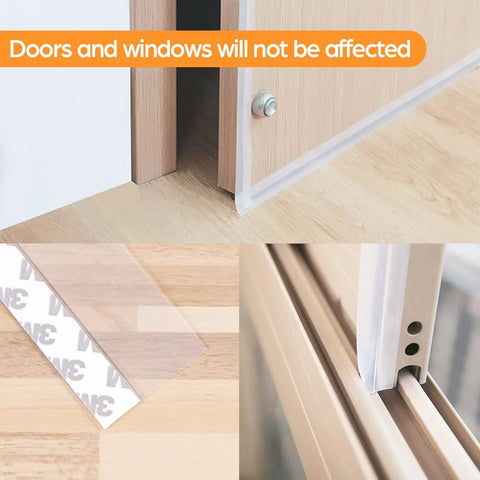Transparent silicone door seal strip, 33.5 ft, self-adhesive, 25/35 mm gaps; 3M backing visible.