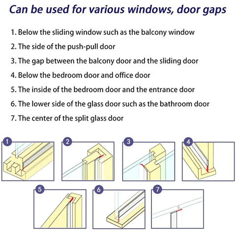 Weather Stripping, Silicone Door Seal Strip Door, Window, Transparent 16 Feet Long (Width 25mm) installation diagram
