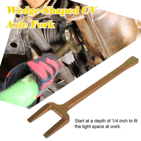 Worker using 2 Piece Axle Popper Kit Inner CV Axle Removal Tool Set on vehicle, wedge-shaped tool in action, visible close-up.