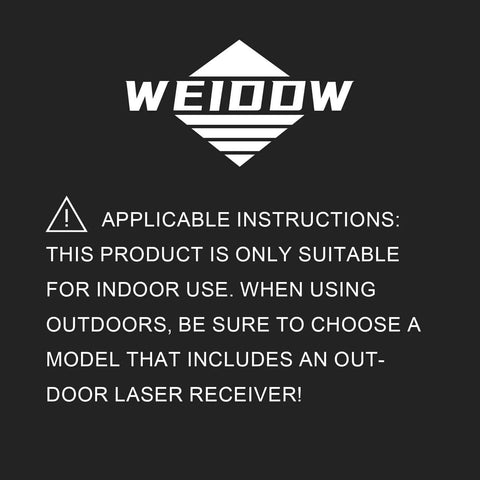 Warning label for Laser Level 360 Self Leveling with Tripod,WEIDDW 4D Lazer Level; indoor use only instructions