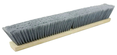 Weiler 42042 24" Fine Sweep Floor Brush with flagged silver polystyrene fill and natural lacquered block, side view.