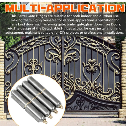 5 Pack Weld On Bullet Barrel Hinges 4 Inch Heavy Duty Carbon Steel For Swing Doors Trailers Ramps in front of decorative gate