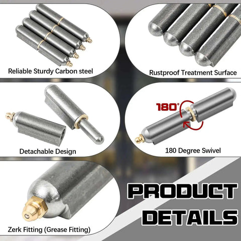Product details showing 10 Piece 7 Inch Weld On Bullet Hinge Set For Heavy Duty Swing Doors Trailers And Ramps Carbon Steel Weldable Barrel Hinges.