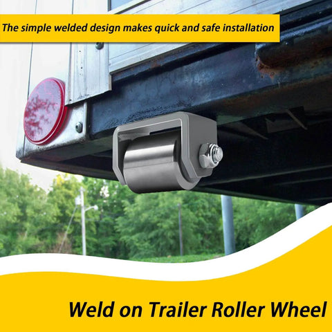 Rear Trailer Rollers, Heavy Duty Steel Trailer Skid Wheel installed on trailer corner for smooth motion.