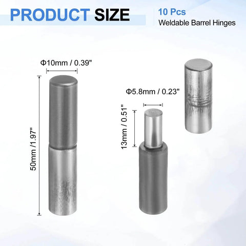 Product size of Set Of 10 Weldable Barrel Hinges 2 Inch By 3/8 Inch Carbon Steel Heavy Duty Detachable Weld On Door Hinges.