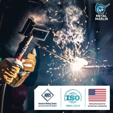Welder using Pro Grade E7018 Low Hydrogen Welding Rod For Carbon Steel 3 32nd Inch Diameter 5 Lb Pack SMAW Stick Electrode