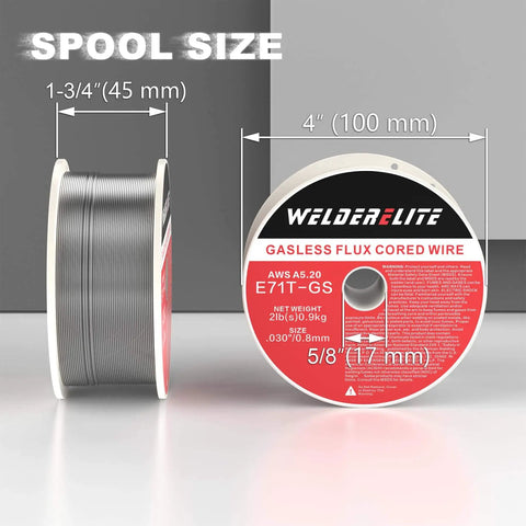 Ready To Weld 0.030 Inch Gasless Flux Core MIG Wire, 2 Pack 2lb Each, side and front view of WelderElite wire spool