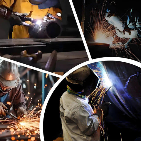 Welding scenes using E6011 one eighth inch welding rods for carbon steel electrode, 10 lbs, smooth arc, heavy duty, for repairs and fabrication.
