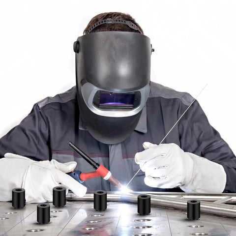 Welder using 15 Piece Welding Table Clamps Kit For Fixture Pins And Quick Setup 5 Eighths Inch Hole Compatible Clamp Set