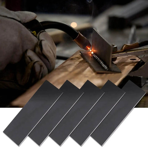 Welder using 5Pcs 2x6 Inch Welding Coupons Kit For MIG TIG Arc Weld Training And Practice One Eighth Inch Thick Mild Steel Plates 11 Gauge