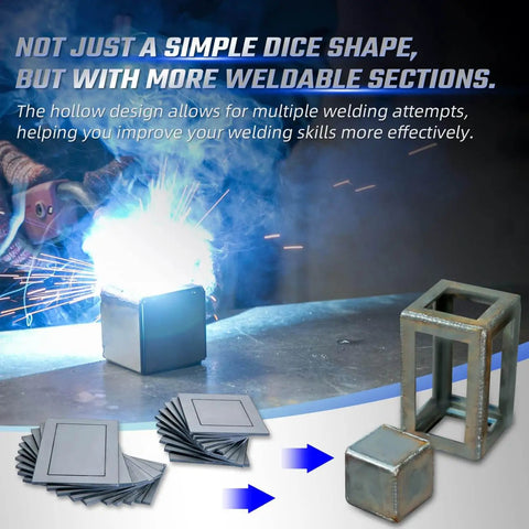 40-Piece Welding Practice Kit With 11 Gauge Premium Mild Steel Coupons, Includes Handy Welding Magnet shown with steel cubes