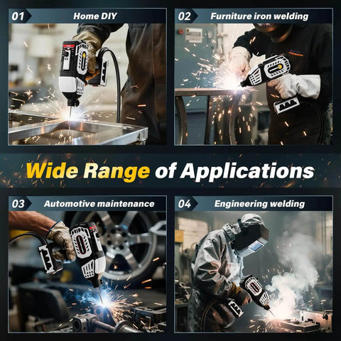 Wide range of applications for welding, including home DIY, furniture welding, automotive maintenance, and engineering uses.