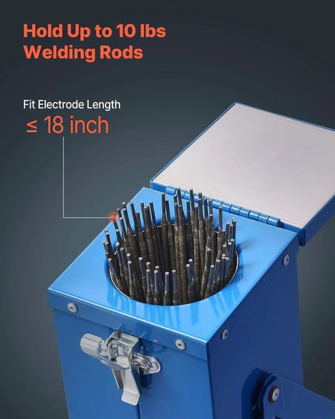 Portable Welding Rod Oven With 10 Lb Capacity Fast 230W Heating To 300F Drying For 18 Inch Electrodes top view open lid