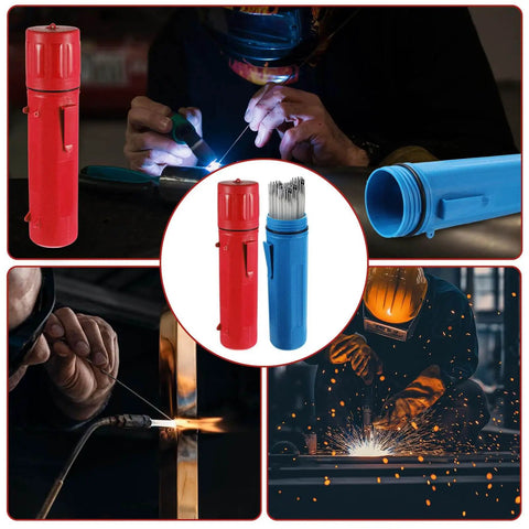 Two Pack 14 Inch Welding Rod Storage Tubes in Red and Blue Airproof and Waterproof Electrode Canisters for keeping stick electrodes organized